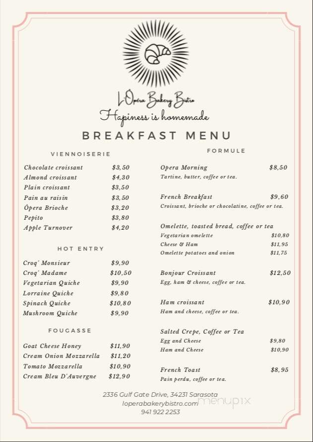 L'Opera Bakery Bistrot - Sarasota, FL menu_pic