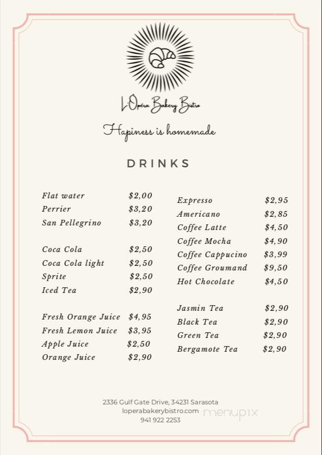 L'Opera Bakery Bistrot - Sarasota, FL menu_pic