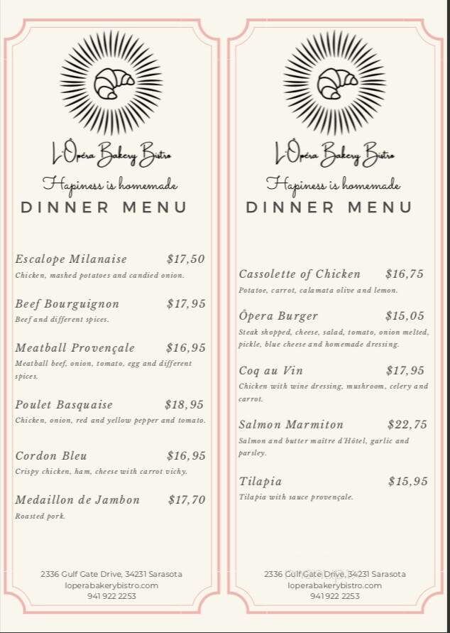 L'Opera Bakery Bistrot - Sarasota, FL menu_pic