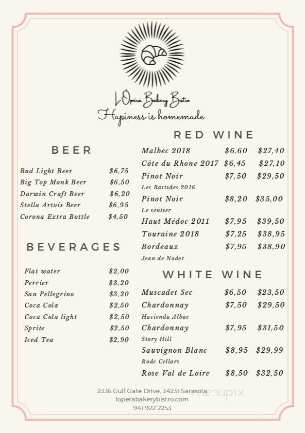 L'Opera Bakery Bistrot - Sarasota, FL menu_pic