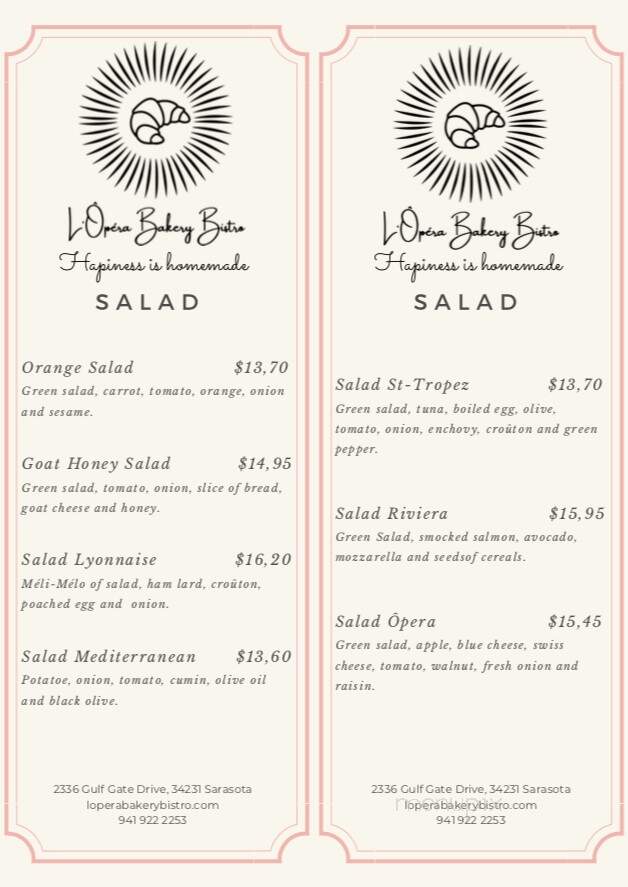L'Opera Bakery Bistrot - Sarasota, FL menu_pic