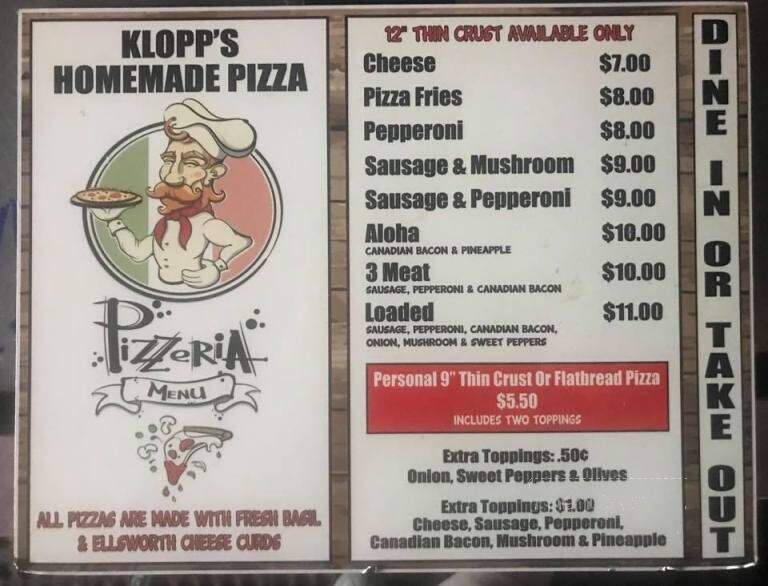 Klopp's Fifth Avenue Bar - Shell Lake, WI menu_pic