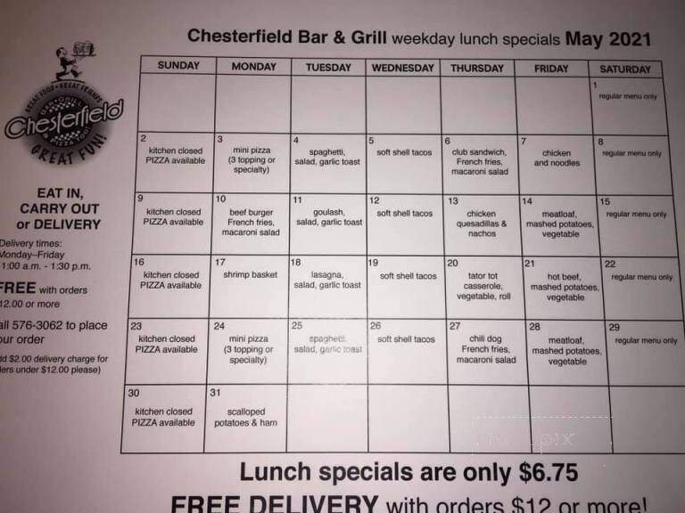 Chesterfield Tavern - Fort Dodge, IA menu_pic