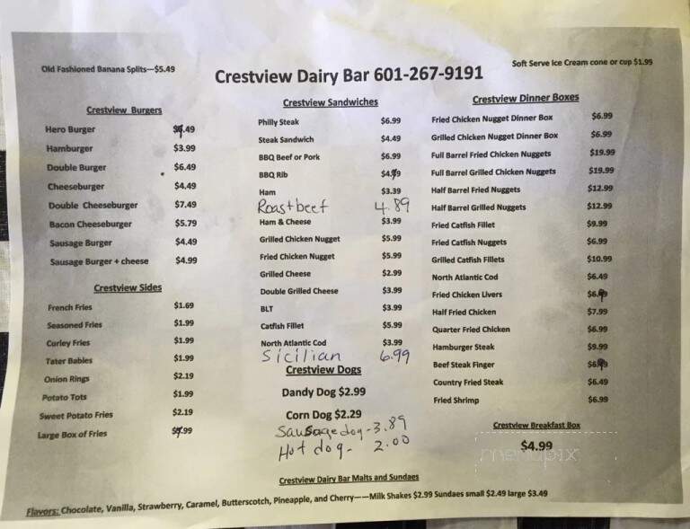 Crest View Dairy Bar - Carthage, MS menu_pic
