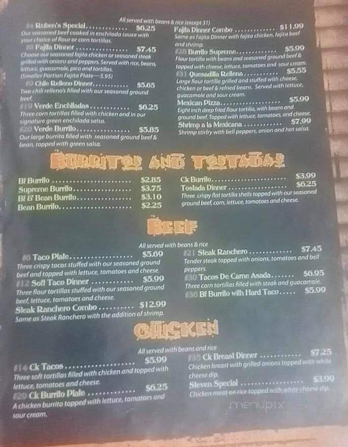 Reuben's Mexican Restaurant - Stigler, OK menu_pic