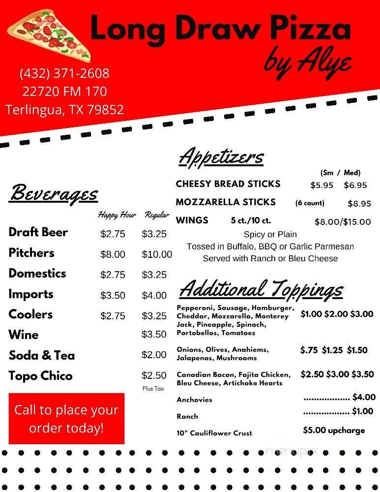 Menu of Long Draw Pizza in Terlingua, TX 79852