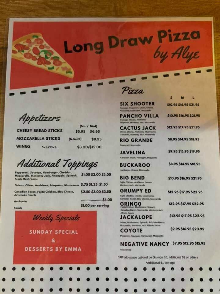 Menu of Long Draw Pizza in Terlingua, TX 79852