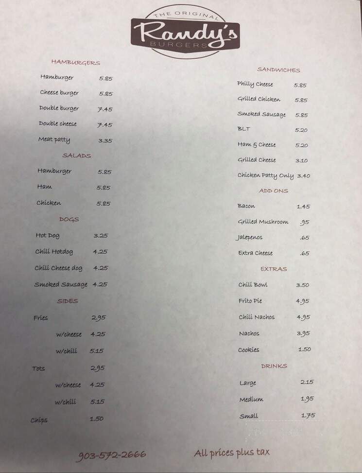 Randy's Burgers - Mount Pleasant, TX menu_pic