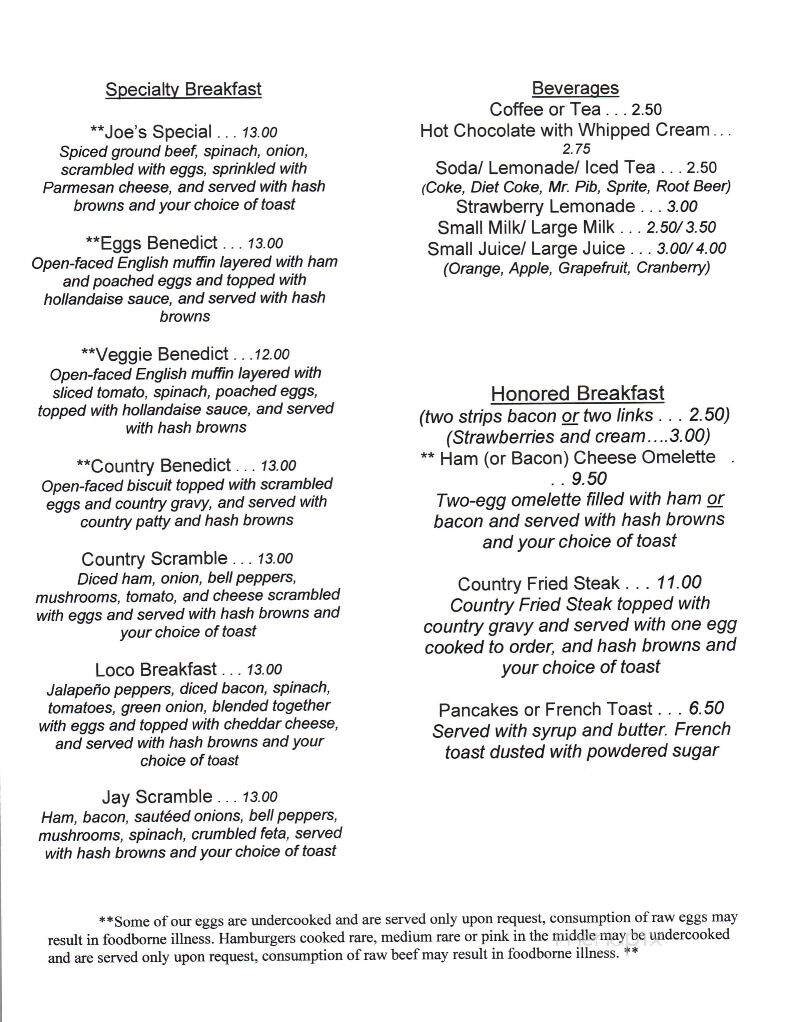 Jay's Cafe - Kenmore, WA menu_pic