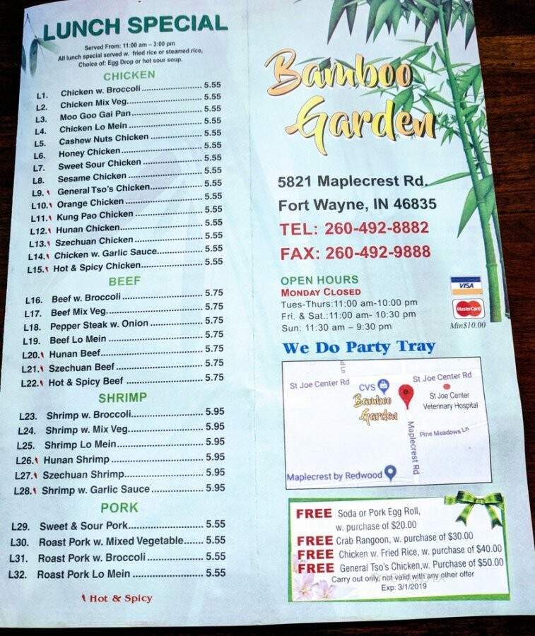Bamboo Garden - Fort Wayne, IN menu_pic