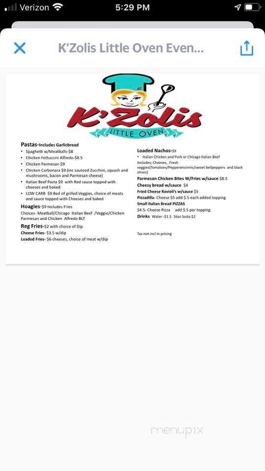 K'Zolis Little Oven - Centerton, AR menu_pic