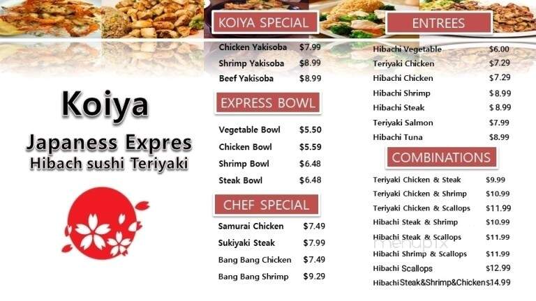 Koiya Japanese Express - Dublin, GA menu_pic