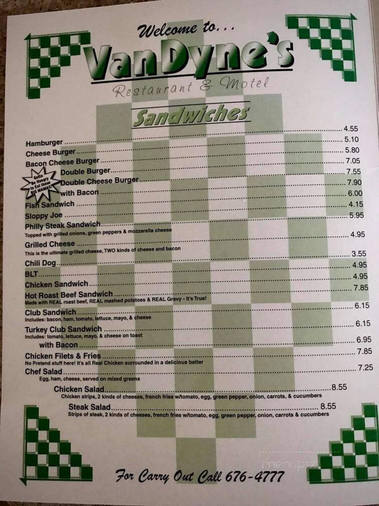 Van Dyne's Restaurant & Motel - Shadyside, OH menu_pic