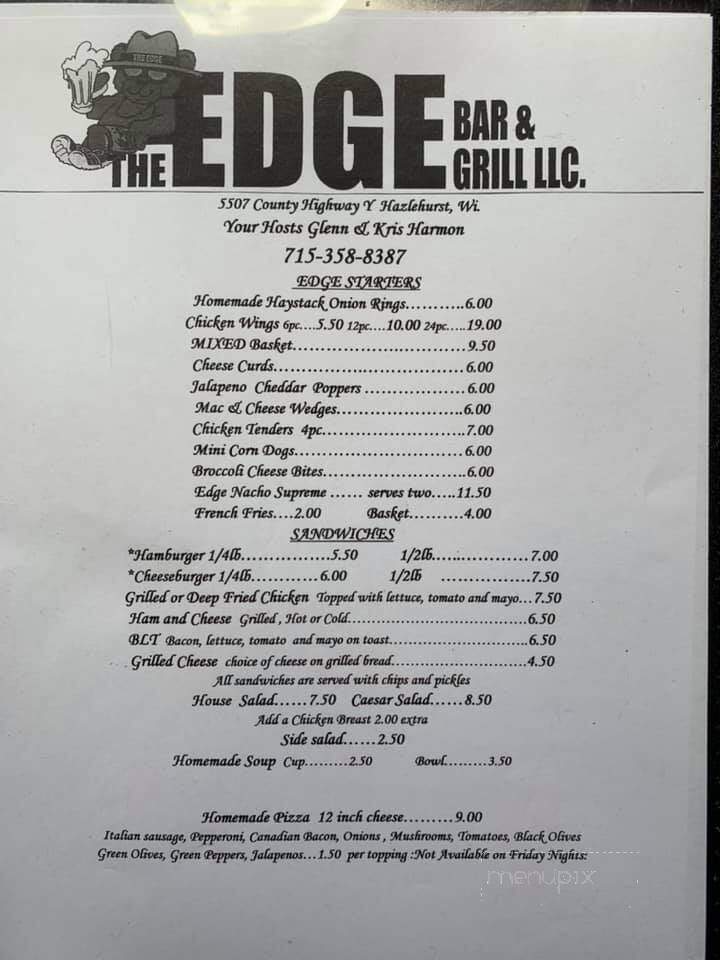 The Edge - Hazelhurst, WI menu_pic