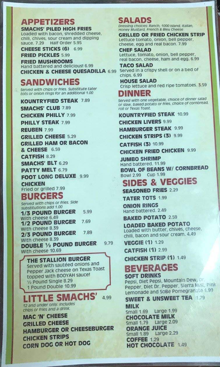 Smachs Kountryfied Cafe - mayflower, AR menu_pic