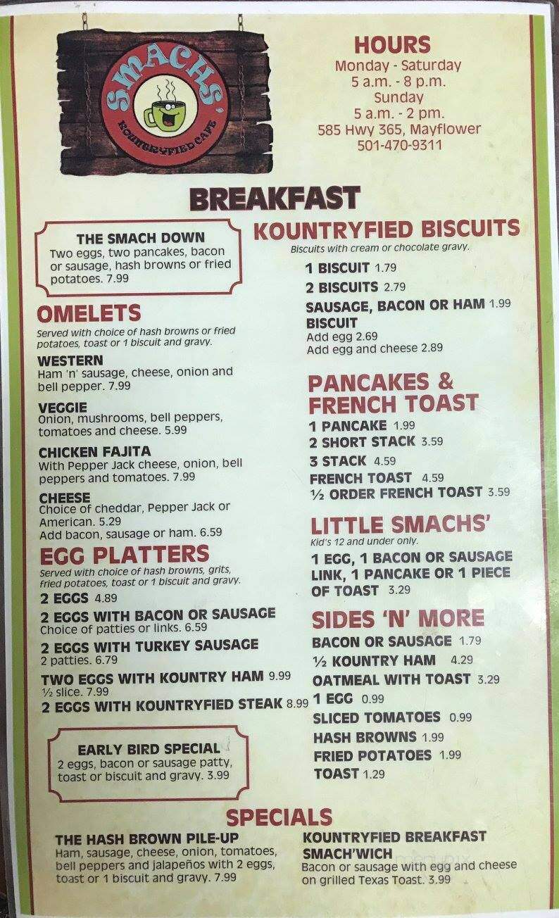 Smachs Kountryfied Cafe - mayflower, AR menu_pic
