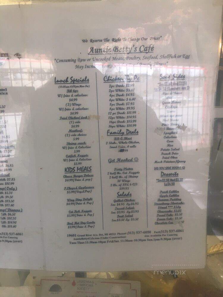 Auntie Betty's Cafe - Detroit, MI menu_pic