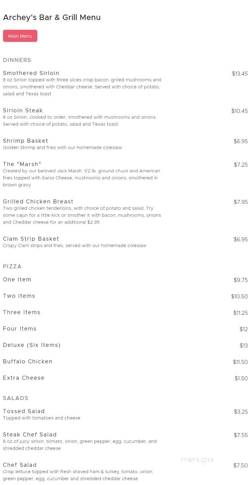 Archey's - Onondaga, MI menu_pic