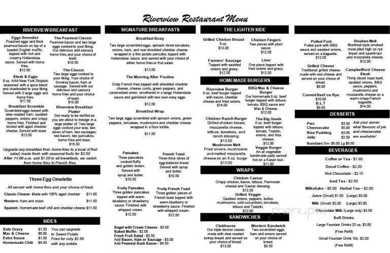 Riverview Restaurant & Tavern - Campbellford, ON menu_pic