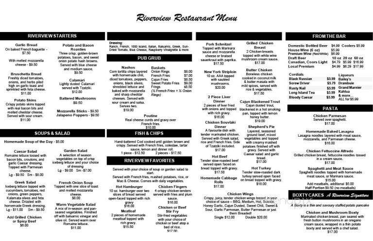 Riverview Restaurant & Tavern - Campbellford, ON menu_pic