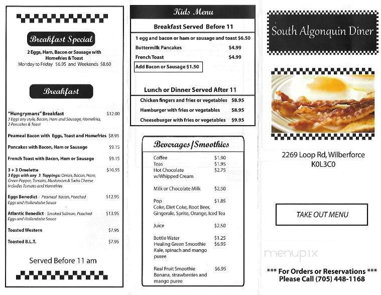 South Algonquin Diner - Wilberforce, ON menu_pic