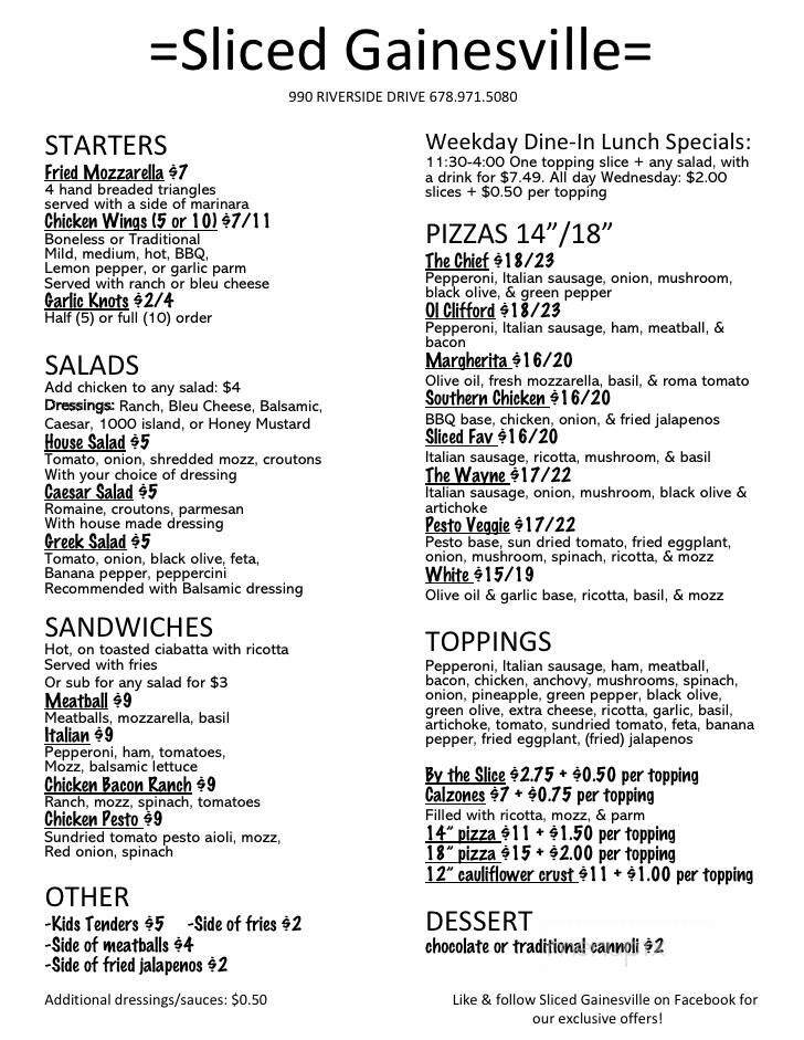 Sliced - Gainesville, GA menu_pic