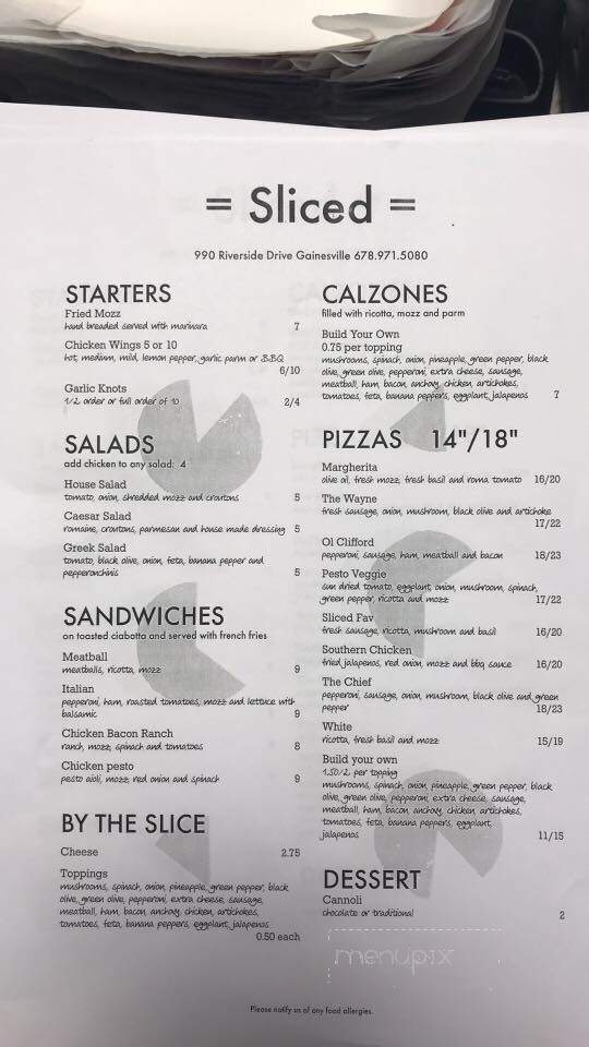 Sliced - Gainesville, GA menu_pic