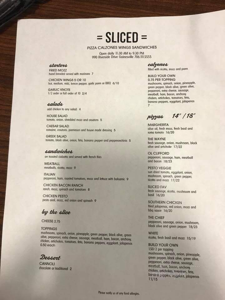 Sliced - Gainesville, GA menu_pic
