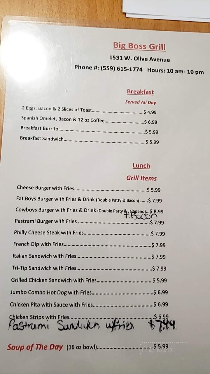 Big Boss Grill - Porterville, CA menu_pic