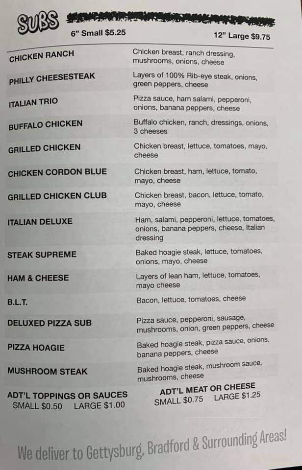 B & D Pizza & Subs - Gettysburg, OH menu_pic