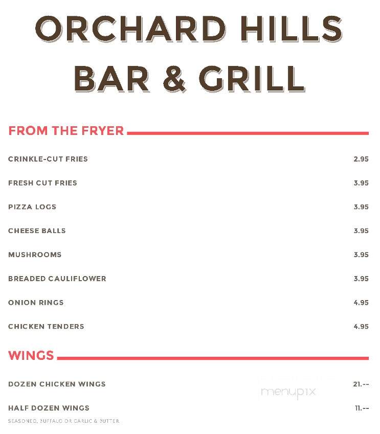 Orchard Hills Bar & Grill - Apollo, PA menu_pic