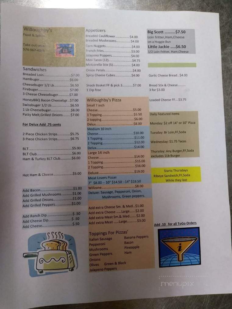 Willoughby Food & Spirits - Flora, IN menu_pic