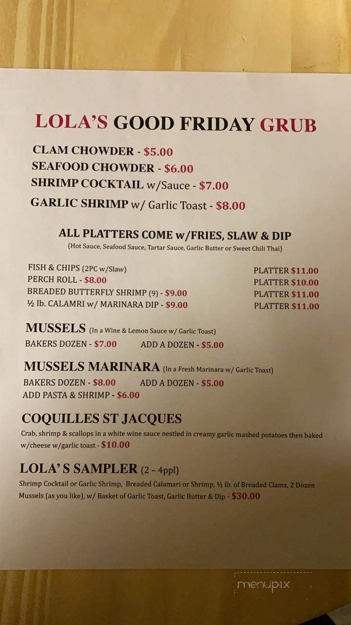 Lola's Pub & Grub - Cornwall, ON menu_pic