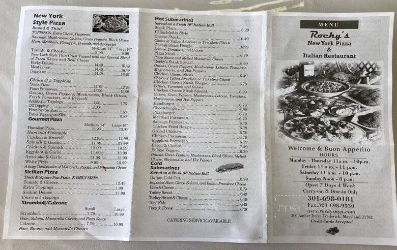 Rocky's New York Pizza - Frederick, MD menu_pic