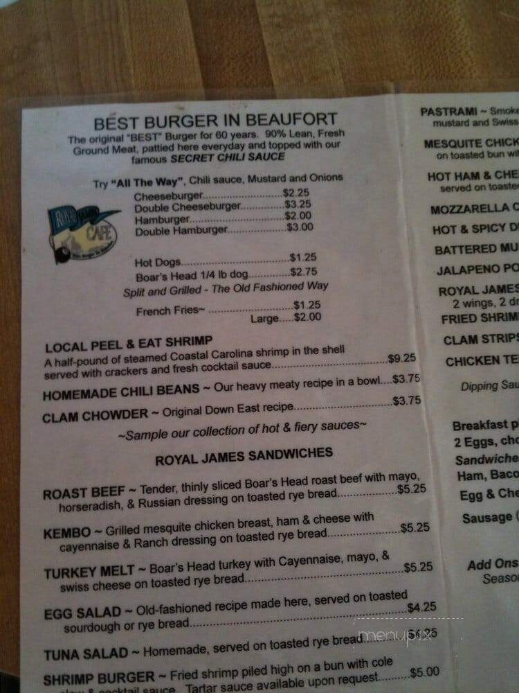 Royal James Cafe - Beaufort, NC menu_pic