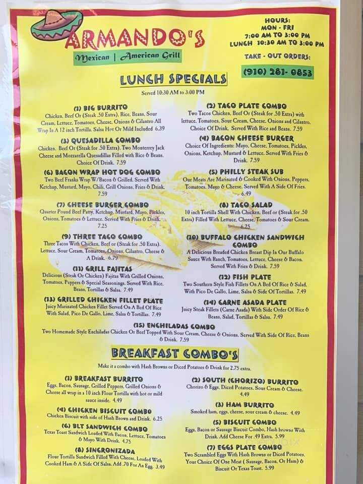 Armando's Flat Grill & Golf - Aberdeen, NC menu_pic