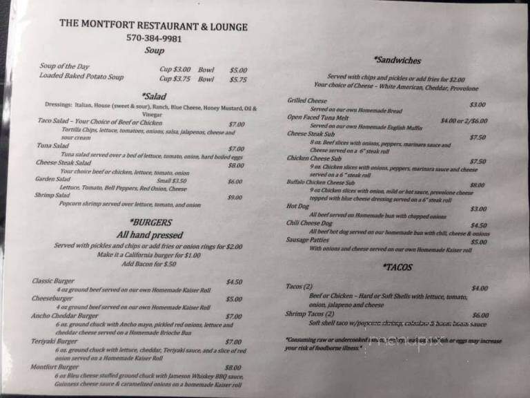 Montfort Bar & Grill - Sheppton, PA menu_pic
