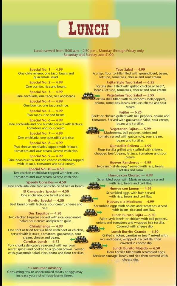 El Campestre - Chilhowie, VA menu_pic