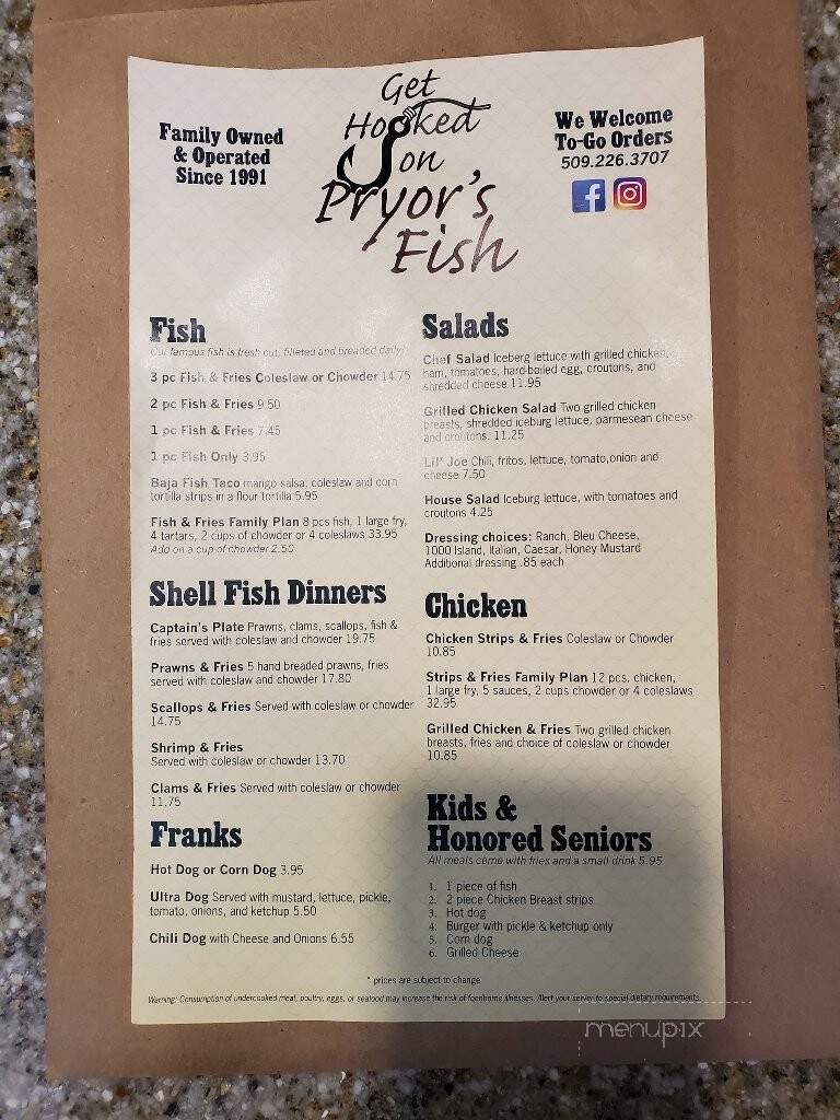 Pryor's East Farms Drive-Inn - Otis Orchards, WA menu_pic