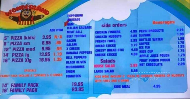 Billy Bob's Wonderland - Barboursville, WV menu_pic