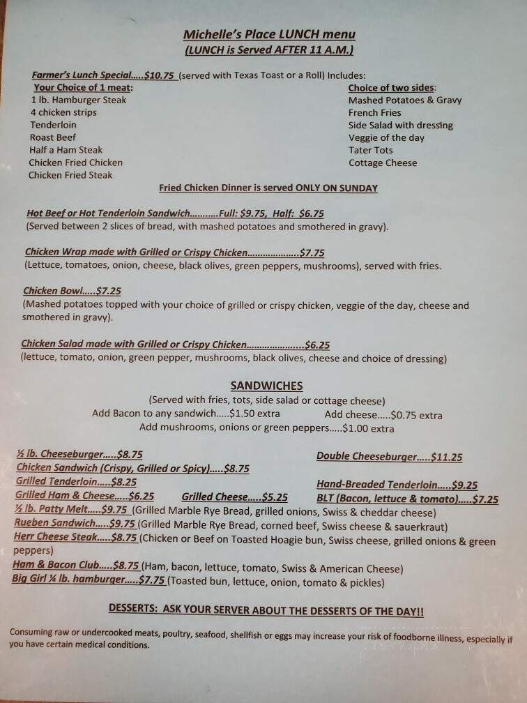 Michelle's Place - Mayview, MO menu_pic