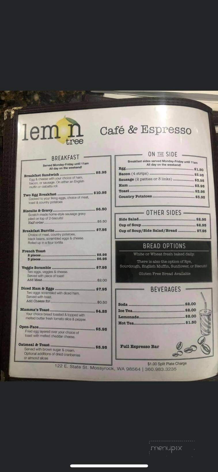 Lemon Tree Cafe & Espresso - Mossyrock, WA menu_pic