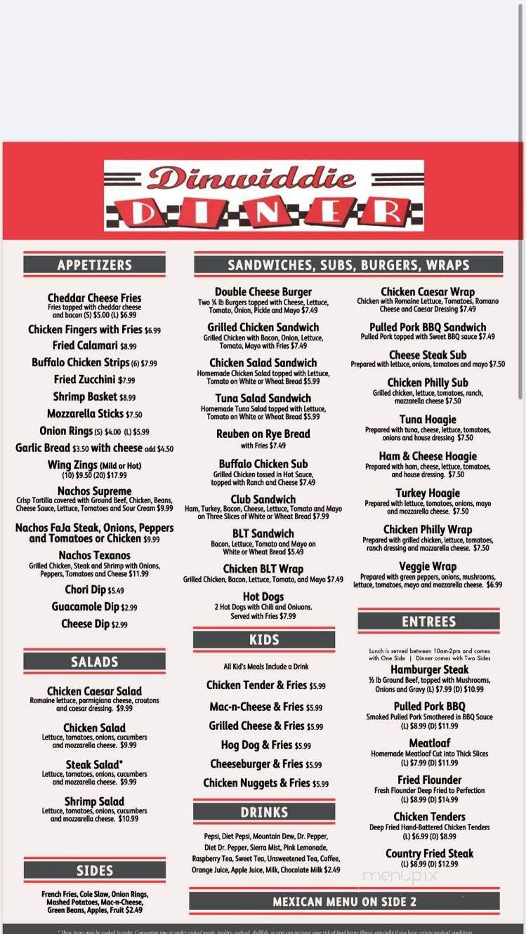 Dinwiddie Diner - Dinwiddie, VA menu_pic
