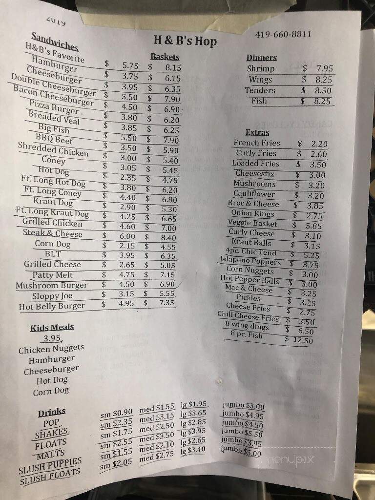 H & B's Hop - Norwalk, OH menu_pic