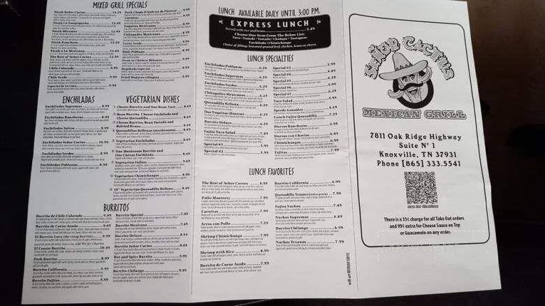 Senor Cactus - Knoxville, TN menu_pic