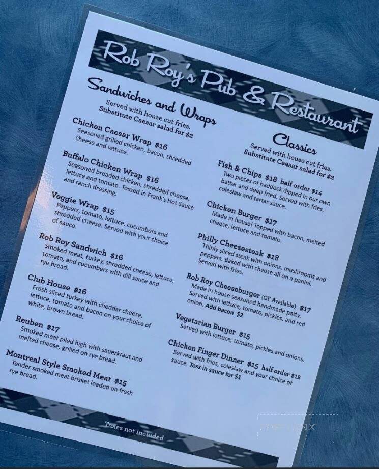 Rob Roy's Pub & Restaurant - Smiths Falls, ON menu_pic