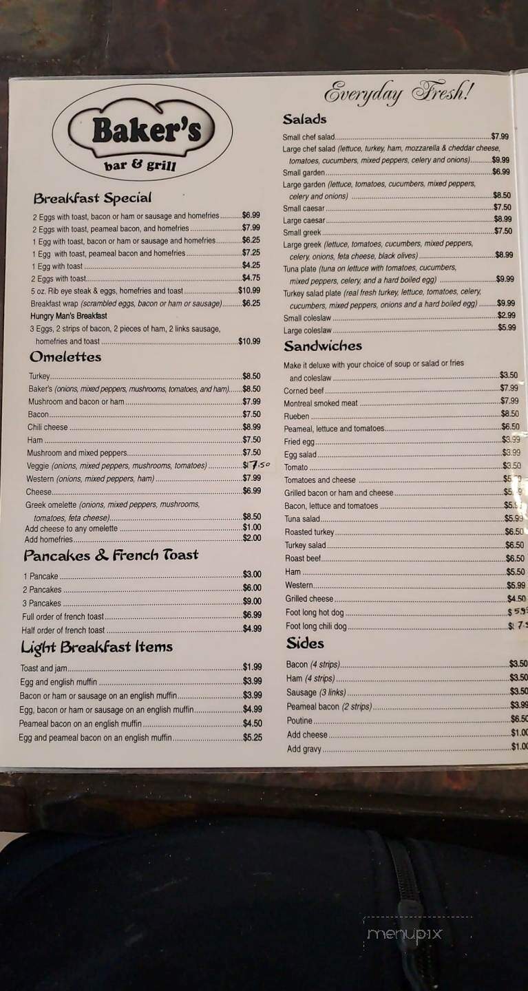 Baker's Bar & Grill - Windsor, ON menu_pic