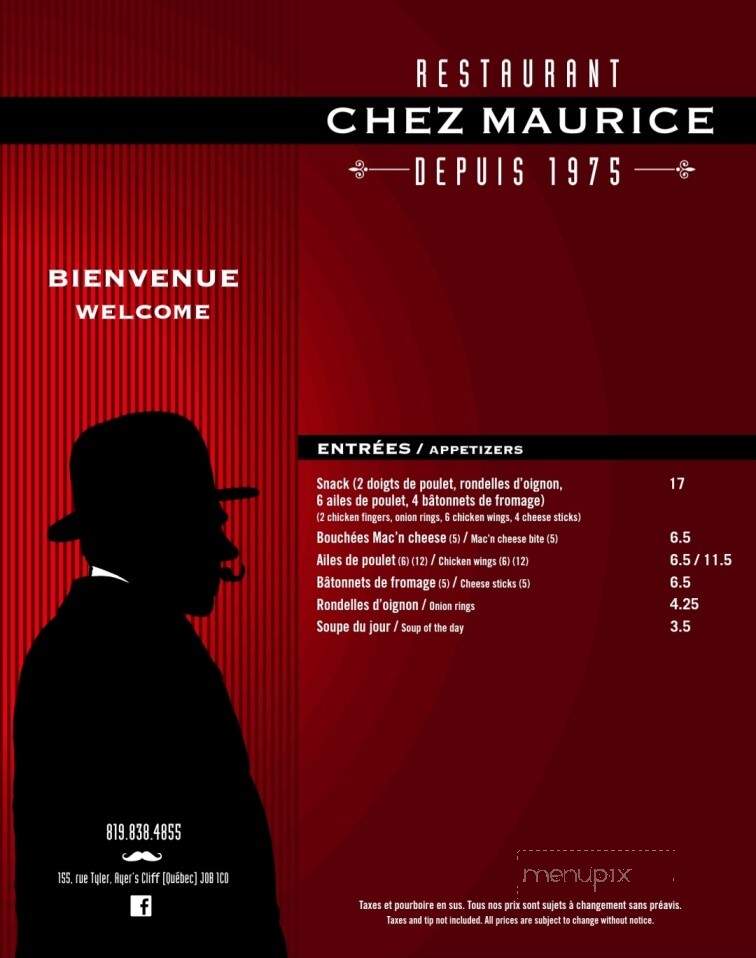 Restaurant Maurice - Ayers Cliff, QC menu_pic