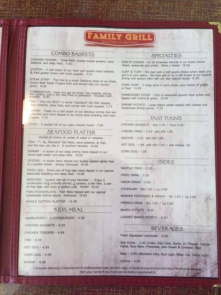 Family Grill - Simmesport, LA menu_pic