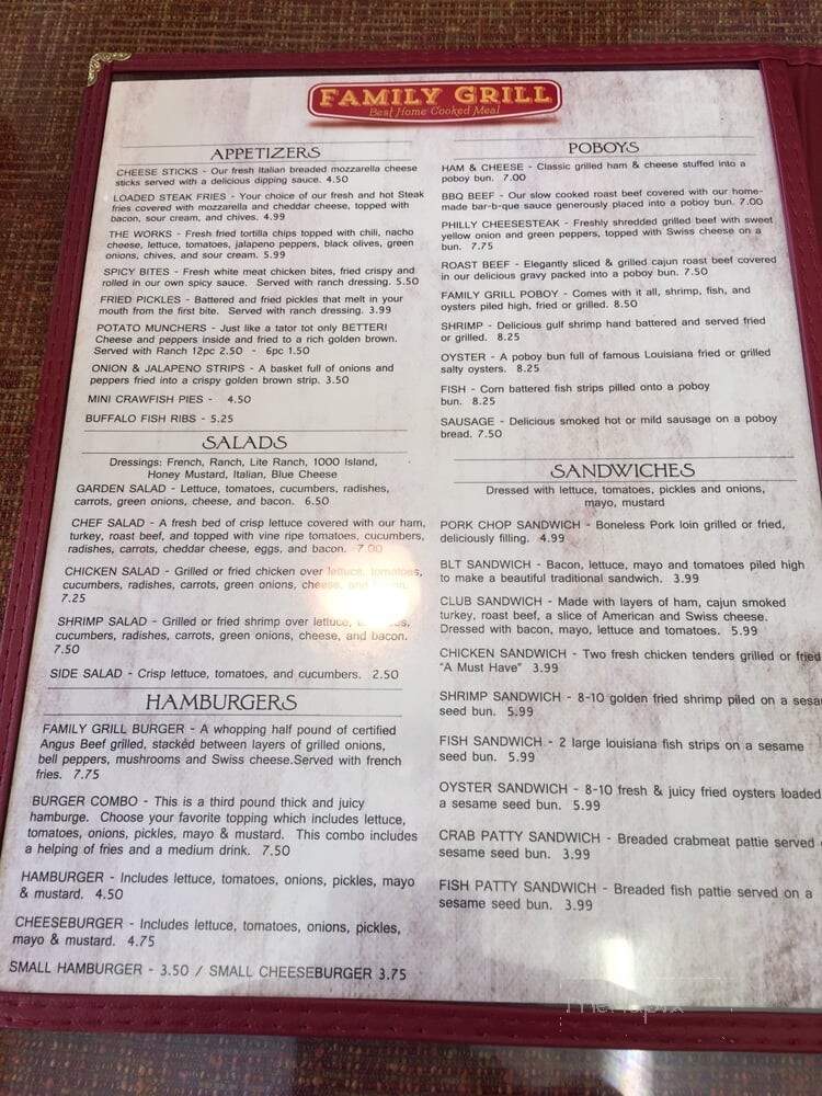 Family Grill - Simmesport, LA menu_pic